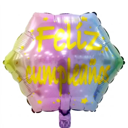 Pack de 50 Globos Hexagonales “Feliz Cumpleaños” 18″
