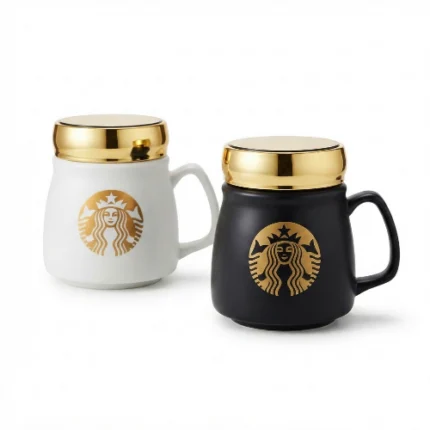 Taza de Cerámica con Tapa Diseño Starbucks